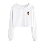 Ankola Sweatshirts, Women Fashion Pinapple Applique Crop Top Pullover Hoodie Blouse (S, White)