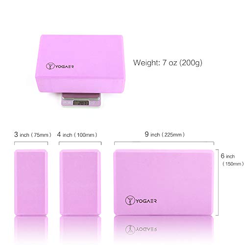 Yogaer Yoga Blocks 2 Pack and Strap Set, Exercise Block with Light Weight Foam Improve Balance and Flexibility for Yoga Pilates Meditation