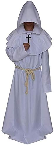 Halloween Monk Costume for Men, Priest Robe Halloween Cosplay Costume Hooded Cloak