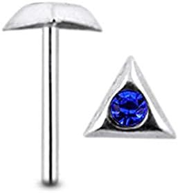 Dark Blue Gem Triangle Sterling Silver Straight Nose pin Body jewelry