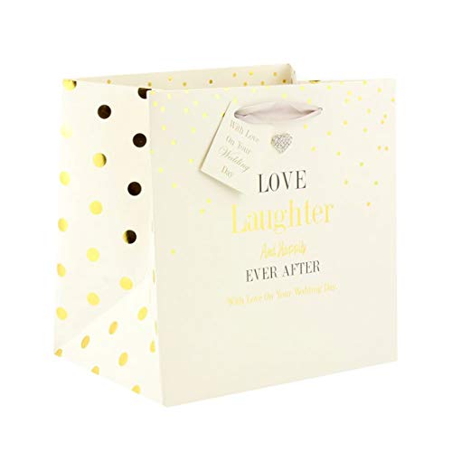 Wedding Day Gift Bag with Gift Tag Love Laughter And Happily Ever After With Love On Your Wedding Day. Size 23 x 23 x 16.5 cm.