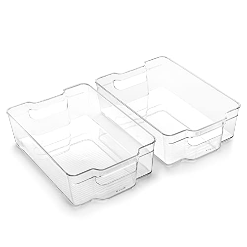 BINO Stapelbare Aufbewahrungskörbe, klein, 2 Stück, The Stacker-Kollektion, transparenter Kunststoff, integrierte Griffe, BPA-frei, Behälter für die O
