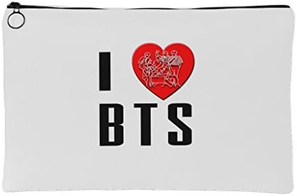 I love BTS- Pouch Purse Travel Makeup Organize (White) (Large - ( 12" x 8")