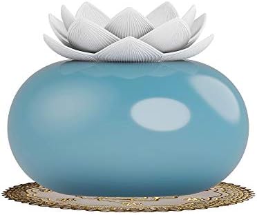 YJY Ceramic Aromatherapy Essential Oil Diffuser, Lotus Flower Humidifier Portable for Office, USB Auto Shut-Off Intermittent 12 Hours Work Air Purifier(White-Blue)
