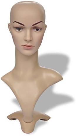 Durable Beige Polyethylene Light Skin Makeup Mannequin Head Women A Female Display Form Plastic White Head Neck Bottom Manikin Present Wigs Ornament Hat Shop Window Commercial Glass Base Stand