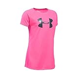 Under Armour Girls' Big Logo T-Shirt, Pink Punk/Stealth Gray, Youth Large