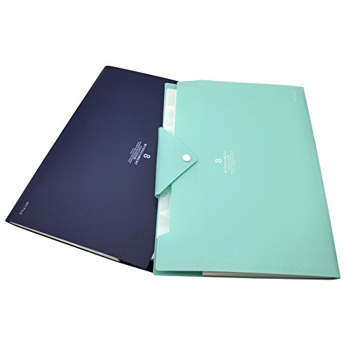 A4 Expanding File Folder, Multiple-Pocket, Document Organizer, With Blank Label Tab, Snap Button Closure, Waterproof, Durable, Colorful (8-Pockets (Blue & Green))