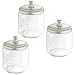 mDesign Glass Bathroom Vanity Storage Organizer Canisters Jars for Cotton Balls, Swabs, Makeup Sponges, Bath Salts, Hair Ties, Jewelry - 3 Pack - Clear/Satin