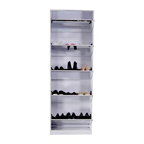 Organizedlife White Wooden Shoe Mirror Shoe Organizer with with
