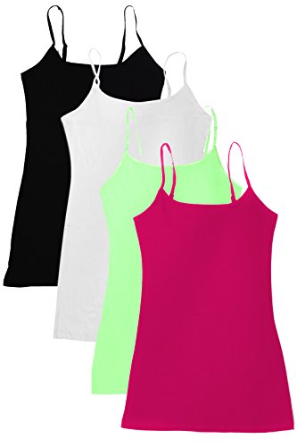 4 Pack Active Basic Women's Basic Tank Top (1X,Black/White/Mint/H Pink)