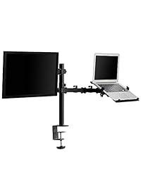 VonHaus   Soporte de escritorio para monitor dual y estante de ordenador portátil con inclinación ajustable a todo movimiento, con abrazadera y gestión de cables