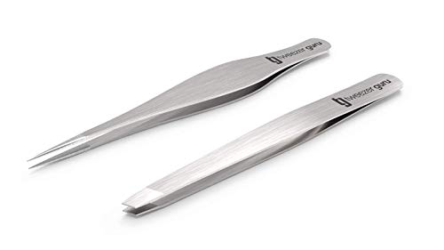 Tweezers Set - TweezerGuru Stainless Steel Slant Tip and Pointed Eyebrow Tweezer Set - Flawless Precision for Facial Hair, Ingrown Hair, Eyebrows, Splint, Blackhead and Tick Remover (Silver) - Thumbnail 3