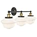 Linea di Liara Lavagna Farmhouse Matte Black Bathroom Light Fixtures Over Mirror Black and Gold 3-Light Bathroom Vanity Light Fixture Milk Glass Shades Modern Vanity Lights, UL Listed