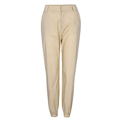 MILIMIEYIK Women's Casual Loose Paper Bag Waist Long Pants Trousers Shorts with Pockets Khaki - Thumbnail 3