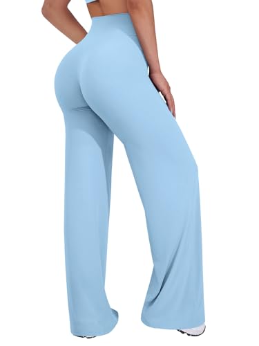 VOYJOY Straight Leggings Bottoms Wide Leg Pants for Women 29"/ 31.5"/33"/35" High Waist Stretch Casual Sweatpants at Amazon