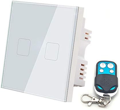 Smart Touch Screen Switch Noctilucent Backlit Function, EU Standard Touch Panel Remote Control Light Wall Switch 2 Gang 1 Way Crystal Glass Panel Home Wall Switch Live & Neutral Wiring Required [Energy Class A+++]