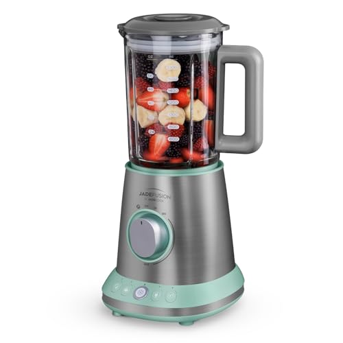 JadeCook Licuadora Procesador de Alimentos Jade Fusion de 8 Piezas con Vaso de Vidrio 1.8 Litros 1500w Tritura Bate Mezcla Cuchillas de Acero Inoxidable Incluye 2 Vasos Smoothies Batidos Frappe