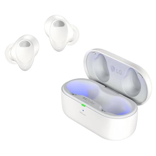 LG Tone Free T90S In-Ear Bluetooth Kopfhörer mit Dolby Atmos-Sound, Meridian-Technologie, ANC (Active Noise Cancellation), UVnano & IPX4-Spritzwasserschutz - Weiß