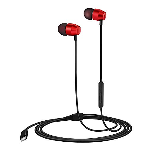 PALOVUE Earflow in-Ear Lightning Headphones Magnetic Earphones MFi Certified Earbuds with Microphone Controller Compatible iPhone X/XS/XS Max/XR iPhone 8/P iPhone 7/P (Metallic Red)
