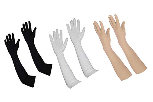Vastralaya Unisex Black, Skin and White Cotton Full Hand Biking and Driving Dust and Sun Protection Gloves|Arm Sleeves (Pack Of 3)