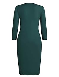 VIUVIU Vestido de mujer con cuello en V, manga 3 4, con pliegues, para oficina