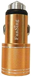 Funsing 2.1A &amp; 1A Aluminum Alloy Dual Port USB Car Charger Universal for iPhone,Samsung, iPad and more Mobile Device, Steel Glassbreaker Hammer for Emergency Escape - Gold