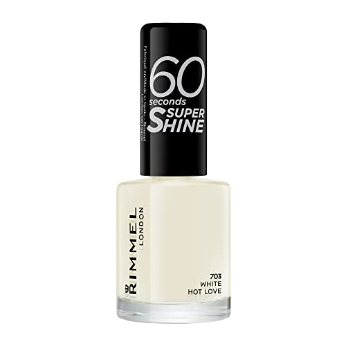 Rimmel 60 Seconds Super Shine Smalto, Smalto asciugatura rapida, Colore vibrante, A lunga tenuta, 8 ml, 703 White Hot Love