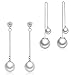 ISAACSONG.DESIGN 925 Sterling Silver Pearl Dangle Drop Earring for Women Crystal Moon Star Charms (2 pcs Dangle Drop Long Chain Earring Set)