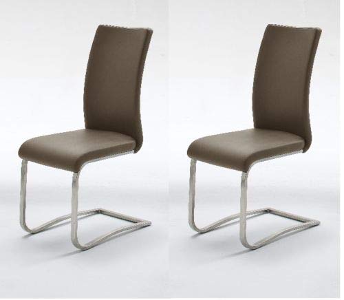 MJC 2X Cappuccino Freischwinger Arco Schwingstuhl Polsterstuhl Esszimmerstuhl Kunstleder Stahl Stuhlset
