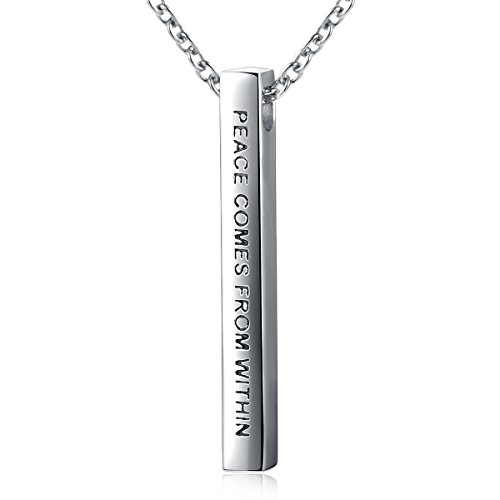 S925 Sterling Silver Simple Bar Engrave Pendant Necklace for Men 20'' Chain