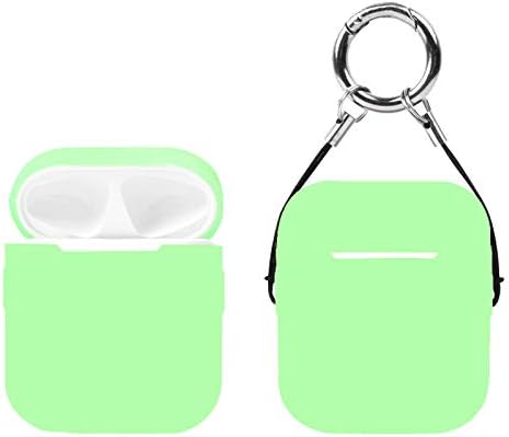 AirPods Case SIKAI Silicone Protective Shockproof Case For Apple AirPods Charging Case Cover Skin-Friendly Washable Anti-Lost Portable With Hand Strap Keyring Dust-Plug Design (Luminous Green)