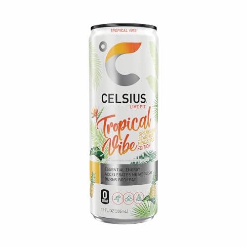 CELSIUS SPARKLING TROPICAL VIBE, FUNCTIONAL ESSENTIAL ENERGY DRINK,...