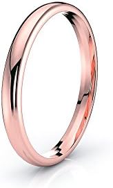 10K White Yellow Rose Gold 2mm Plain Dome Classic Wedding Band Rings Light Semi-Comfort Fit