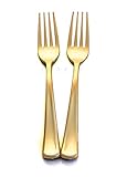120 Piece Premium Gold Plastic Forks | Extra Heavy Duty with Bright Shiny Finish | Convenient and Strong | Ludere Elegant Disposable Forks