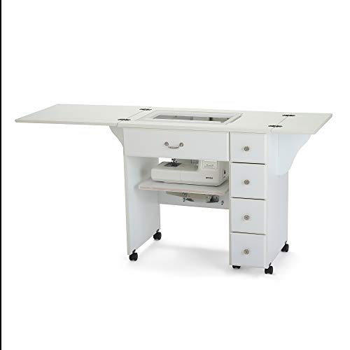 Arrow 901 Auntie Sewing, Cutting, Quilting, and Crafting Portable Sewing Table with Wheels and Airlift, White Finish