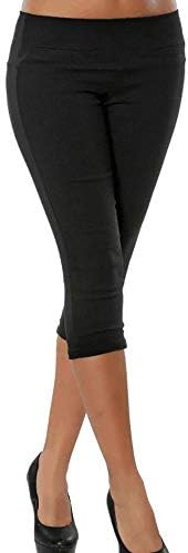 Cropped Leggings, Women's Solid 3/4 Length Mid Waist Fold Over Yoga Pants Fitness Stretchy Running Trousers