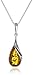 Sterling Silver Honey Amber Drop Pendant Necklace and Earrings Set