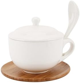 CGB Giftware Loft Bamboo And Ceramic Soup Bowl And Spoon (One Size) (White)