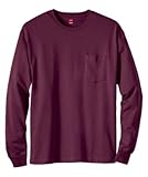 Hanes Tagless 6.1 oz Long-Sleeve with Pocket, Maroon, XL
