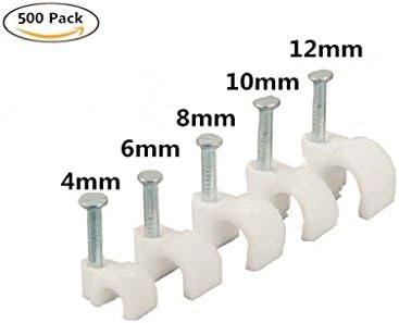 OKUBOX BC05 White Round Cable Wire Clips 4mm 6mm 8mm 10mm 12mm(Pack of 500) Cable Management RG6 RG59 CAT5 CAT6 RJ45 Electrical Ethernet Dish TV Speaker Wire Cord Tie Holder Single Coaxial Nail Clamps