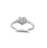 Heart Cubic Zirconia Ring Sterling Silver 925 (Sizes 3-15)