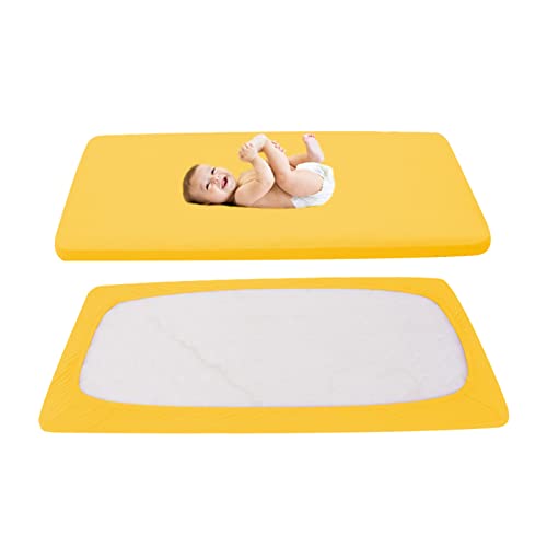 FJH Two Extra 100% Soft Breathable Cot Bed Fitted Sheets 70 x 140 cm (Yellow)