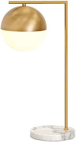 TJZY Desk Lamp Modern Simple Marble Base Hemisphere Glass Lampshade Plating Wrought Iron Brass Table Lamp Lighting Study Office Bedroom Bedside Reading Lamp Modernist Design