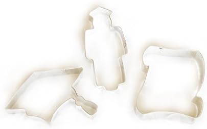 Set of 3 Graduation Day Cookie Cutter Set- Graduate, Graduation Cap, Scroll Graduation Tin Plate Metal- Made in U.S.A.