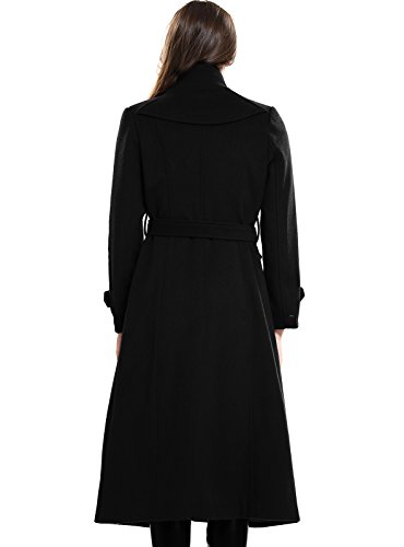 Escalier Women's Wool Trench Coat Double-Breasted Jacket with Belts Black 3XL - Thumbnail 4