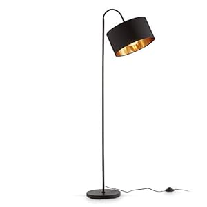 B.K.Licht I Vloerlamp I booglamp I retro lamp voor woonkamer I zwart goud stof I industrieel staande lamp I stoffen lamp…