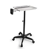 Adjustable Height Salon Rolling Alu Tray Cart+Wheel