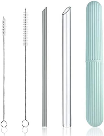Reusable Eco-Friendly Glass Drinking Straws Set, 8-inch x 8mm and 14mm with S/M Extra Large Size Brushes and Storage Container Travel Safe Case Box BPA Free Smoothie Coffee Bubble Boba Tea - Gray