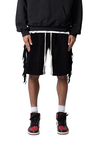 mnml Men's Fringe Velour SweatShorts, Black