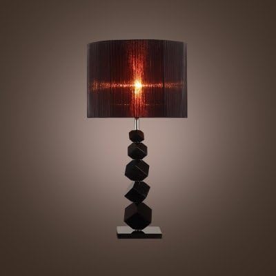 mei Sparkling Angular Black Crystal Cubes Create Contemporary Table Lamp Topped with Black Fabric Drum Shade